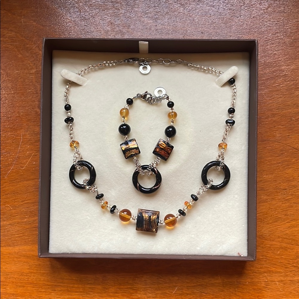 NIB Antica Martina Black and Gold Necklace & Bracelet